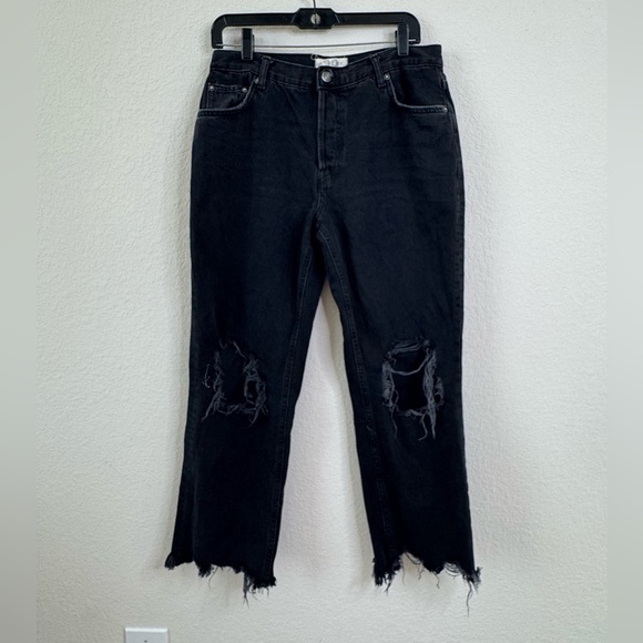 Free People We The Free Maggie Mid Rise Straight Leg Jeans Black Ripped Size 29 - Picture 2 of 8